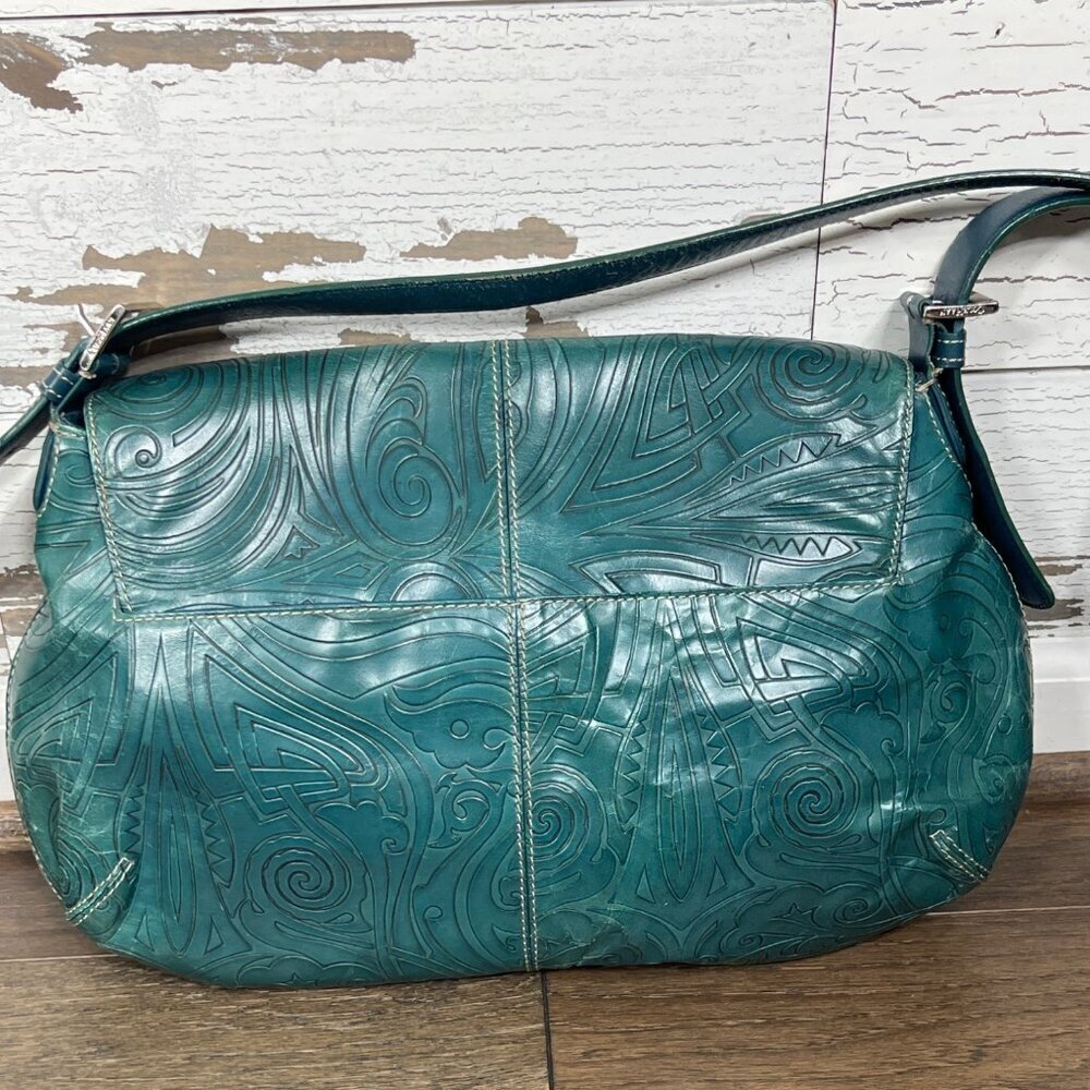 VINTAGE COLE HAAN Hand Tooled Leather Hobo Shoulder Bag Teal Green - Picture 3 of 11